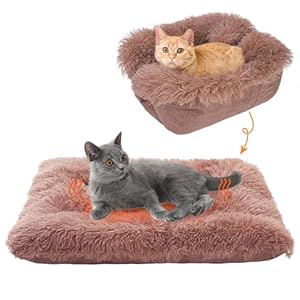 SCENEREAL Self Warming Cat Bed, Heated Cat Bed Mat for Cats Small Dogs, 2 in 1 Soft Plush, Washable Pet Pad for Indoor Outdoor Kitten Puppy, Brown 24″ x 20″