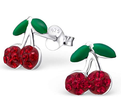 ShopafrolicsPretty Sterling Silver Cherry Earrings with Red Crystals