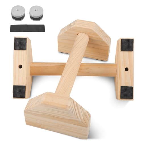 Parallettes Bars Wood, Push Up Stands for Handstands, Wooden Parallettes for Strength Training for Handstands and Push-Ups with Anti-Slip Mats & Hand Gel (Pine-30cm)