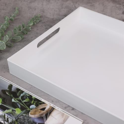 SforGUVA White Serving Tray for Coffee Table, Rectangular Plastic Decorative Tray with Handles for Entertaining, Outdoor Patio, Living Room, Ottoman, Bathroom Counter, 11.8”*15.7”*1.6” by SforGUVA - Image 5