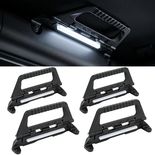 ISINMOTOR Grab Handles with LED Interior Light Kit Compatible with Ford Bronco 2021-2026 2/4 Door Foldable Aluminum Alloy Roll Bar Grab Handles Accessories 4PCS (NOT for Raptor/Sport)