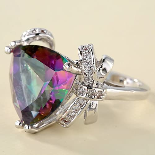 Rings Silver Women, Cubic Zirconia Ring Unique with Triangle Multicolor Cz Trillion Shape Silver Plated Proposal Jewelry for Her3