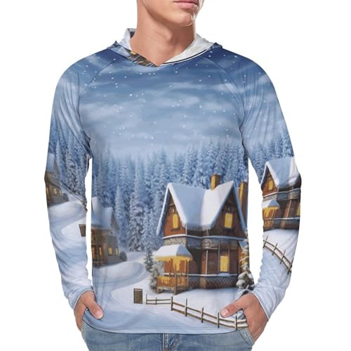 Men's Sun Shirts UPF 50+ Rash Guard Long Sleeve Sun Protection Hoodie Christmas Winter Happy Scene Lightweight Shirt M White4