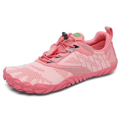 SAGUARO Barfußschuhe Herren Barfussschuhe Damen Barfuss Schuhe Zehenschuhe Outdoor Fitnessschuhe rutschfest Traillaufschuhe Barefoot Shoes mit Zero-Drop Solhe Lachsrosa Gr.42