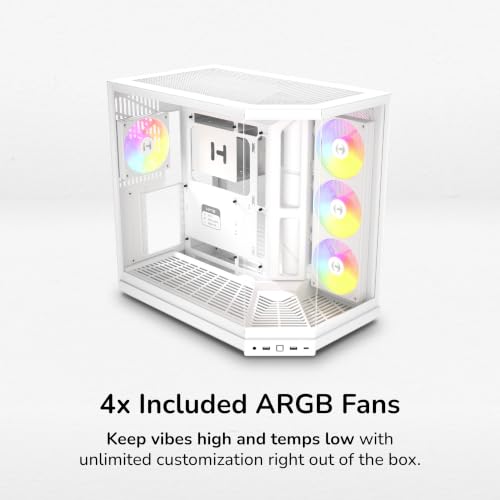 Image of HYTE Y50 RGB Essential Aesthetic Gaming PC Case - 4 Included aRGB Fans (1x 120mm + 1x 360mm Reverse) - Dual Chamber ATX Desktop Chassis - Rear Connect Motherboard Compatible - Snow White