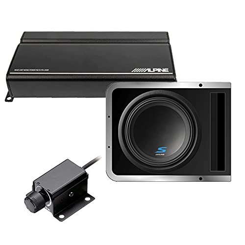 DIAS Alpine KTA-200M Mono Power Pack Amplifier with S-SB10V 10 Inch Subwoofer Enclosure and RUX-KNOB.2 Remote Bass Knob
