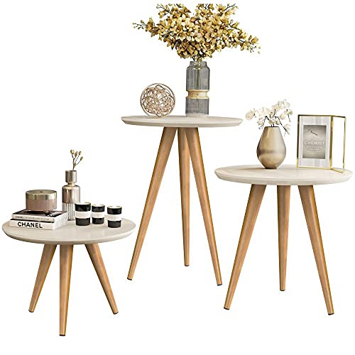 Kit Mesa Apoio/Lateral e Centro Retrô Classic com 3 Pernas Decoração - Off White