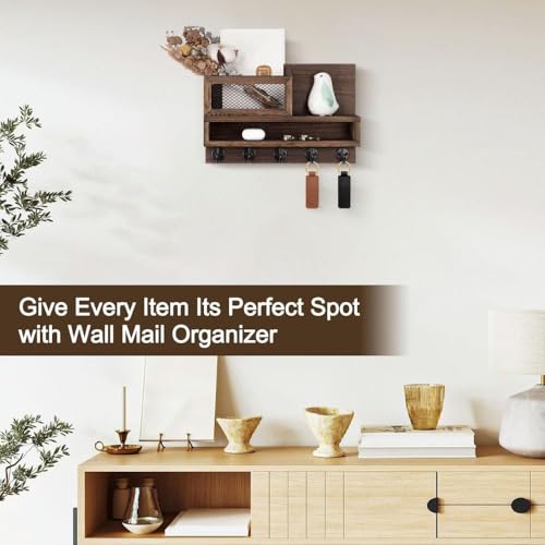 Image of PEDEX - Wall Unique Wooden Key Holder Organizer with Storage Shelf | Multipurpose Entryway Organizer for Keys, Sunglasses, Mail, Plants Great for use in entryways, hallways, Kitchens, or Offices