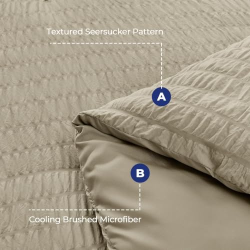 Image of HYMOKEGE Linen Twin Comforter Set Seersucker 5 Pieces, All Season Luxury Bed in a Bag for Bedroom, Bedding Set with Comforter, Sheets, Pillowcase & Sham