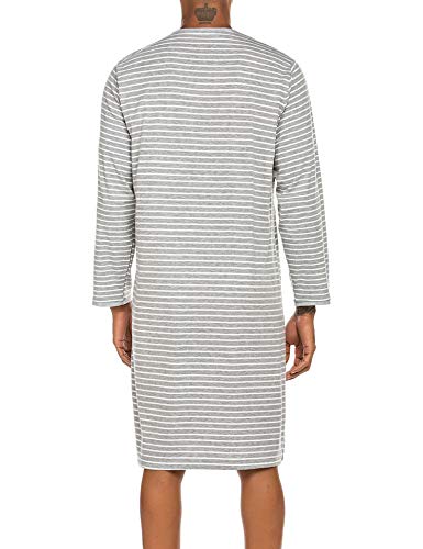 Ekouaer Sleepwear Nightshirts Mens Long Sleeve Round Neck Sleeping Lightweight Soft Night Gown (Grey, Medium) #TOP4