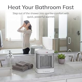 Lasko CD08200 Small Portable Ceramic Space Heater for Bathroom and Indoor Home Use, White, 6" L x 6" W x 7.65" H