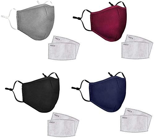 4 Pack Kids Face Bandanas Cotton with 8pcs Replacement Filters and Adjustable Ear Loops,Reusable, Washable Cotton for Children