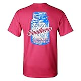 Southern Charm Mason Jar  Southern State of Mind Short Sleeve Pink T Shirt,Pink,X-Large