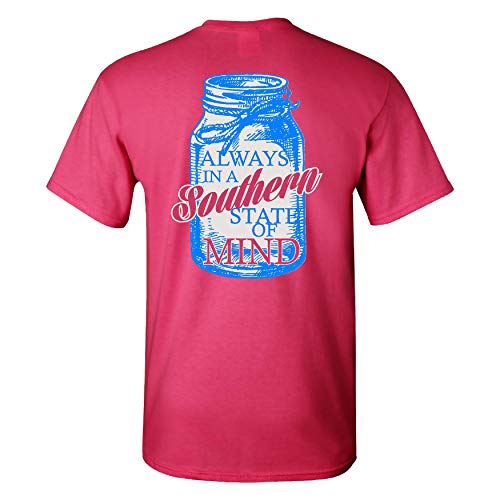 Southern Charm Mason Jar Southern State of Mind Short Sleeve Pink T Shirt,Pink,X-Large