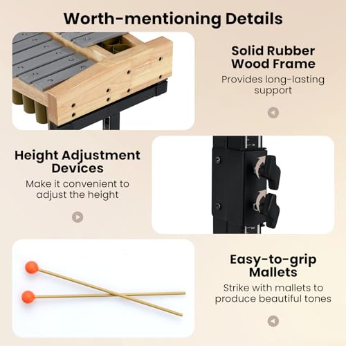 Image of Giantex 32 Note Glockenspiel Marimba with Adjustable Stand & Wheels, Metal Xylophone Percussion Instrument with Aluminum Bars, Resonator Tubes & Mallets for Classroom, Students & Performance