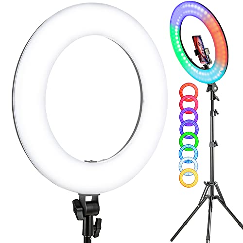 18" RGB Ring Light kit with Stand, 18" 2500K-8500K LED Dimmable Circle Ring Light for Photography Video YouTube Vimeo Portrait Lighting Live Streaming