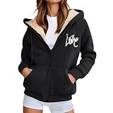 Sudadera caliente unisex con cremallera polar con estampado casual invierno chaqueta suéter bolsillos deportivos al aire libre chaqueta polar mujer, Le Noir, M