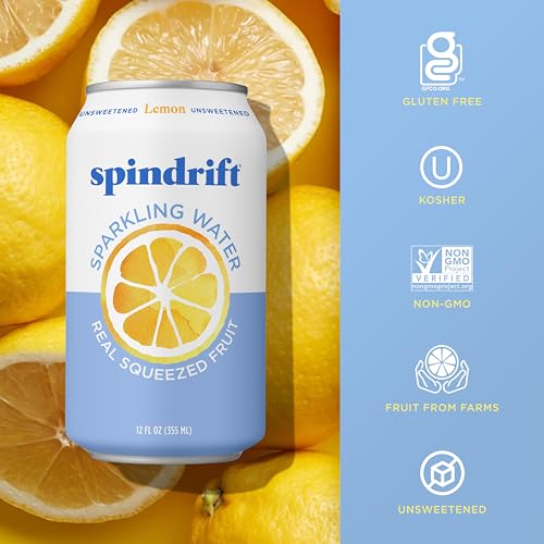 Spindrift Sparkling Water, Lemon Flavored, Made with Real Squeezed Fruit, 12 ...