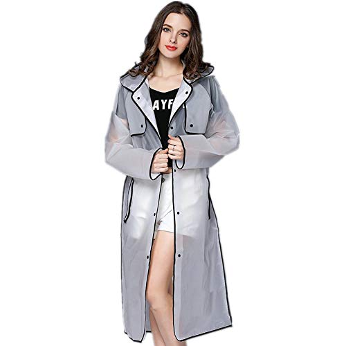 Ducomi Emily - Imperméable Transparent pour Femme - Poncho Pluie à Capuche Translucide Cape de Pluie Raincoat (Noir, L)