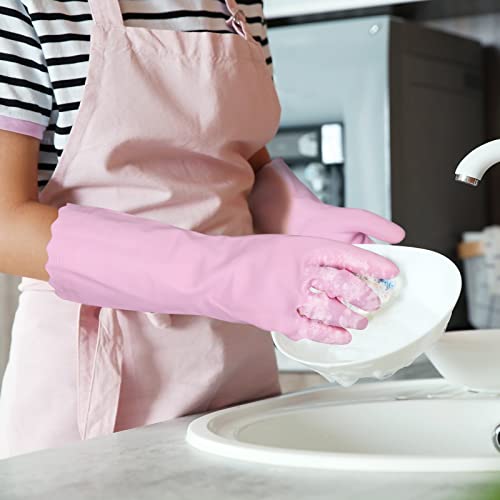 Bamllum 2 Pairs Reusable Cleaning Gloves - Latex Free Kitchen Cleaning Gloves With Cotton Liner- Household Dishwashing Gloves, Non- Slip Waterproof (Medium, Blue+Pink) #TOP3