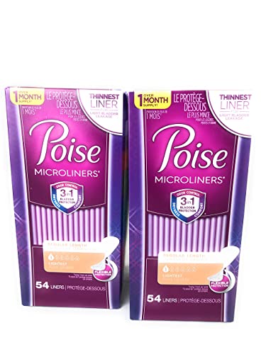 Poise Microliners, Incontinence Panty Liners, Lightest Absorbency, Regular, 54 Count, Pack Of 2 #TOP3