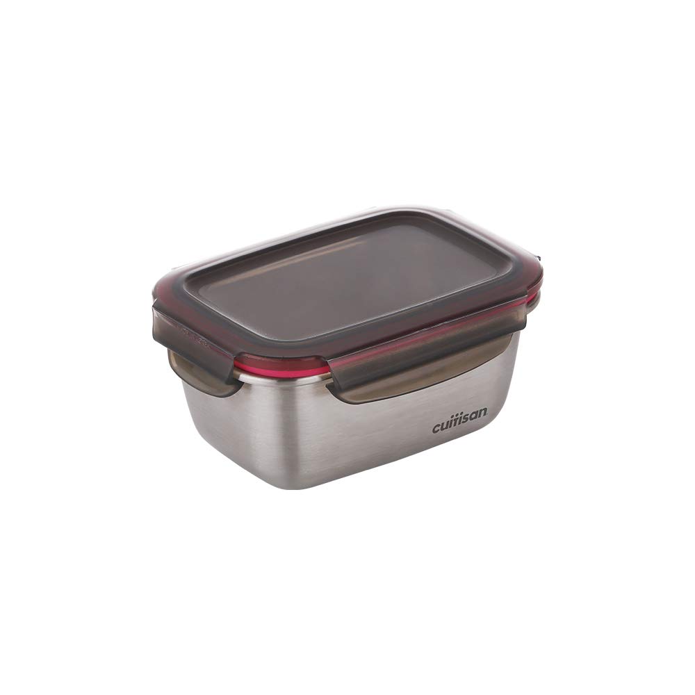 CANDL Cuitisan (Flora) EC7-SS07 Rechthoekige voorraaddoos van roestvrij staal met clipdeksel, magnetron- en ovenbestendig EC7-SS07, 1100 ml