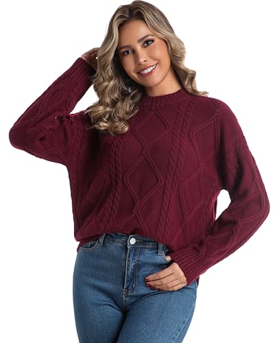 Avancel Damen Rundhals Pullover Zopfmuster Schick Pulli Herbst Winter Warm Strickpullover Elegant Weinrot M Avancel Damen Rundhals Pullover Zopfmuster Schick Pulli Herbst Winter Warm Strickpullover Elegant Weinrot M