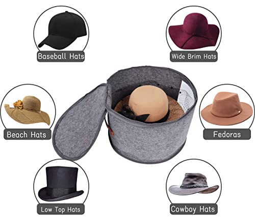 Large Hat Box Travel,Foldable Hat Boxes With Lids, Decorative Closet Organizer For Women And Men,Suitable For Various Types Of Hats,15.7 X11 Inch,Gray #TOP4