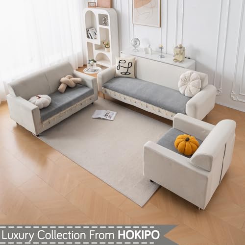 Image of HOKIPO 'Serenity Tassel' Chenille 1 Seater Sofa Cover with Tassel - Glacier Silver (IN-890-LGRY)
