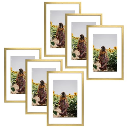 Image of Frametory, 16X24 Picture Frame Display 12X18 with Mat or Without Mat, Horizontal or Vertical Wall Poster Frame with High Definition Glass, Wide Molding, Perfect for Home Decorate (Gold, 6 Pack)