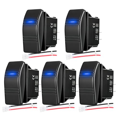 Image of Nilight 5 Pack Marine Rocker Switch LED Light Bar 3 PIN with Blue Backlit | Toggle Switches On Off SPST 20A /12V 10A /24V with Jumper Wires Set for Cars Trucks Boat ATVs UTVs RVs