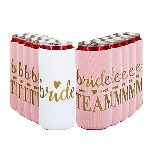LADY&HOME Bachelorette Can Coolers for Bridesmaid, Set of 10 Bride and Team Bride Can Cooler for Bachelorette Party Favors and Decorations for Wedding(Pink Team) Cover