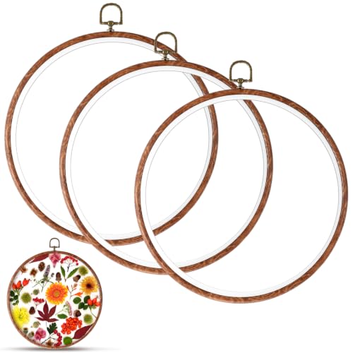 Image of Burbell 3 Pcs 8.7 Inch Pcs Spring Round Embroidery Hoops Frame Circle Rubber Hoops Ring Display Cross Stitch Ornament Imitated Wood Frame Kits for Christmas in July Craft Sewing DIY Hanging Gifts