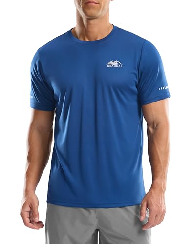Men's UPF 50+ Sun Protection Dry Fit Workout T-Shirts Rash Guard Swim Shirts Moisture Wicking Tee for Athletic, Beach, Hiking (Royal Blue, XXL)