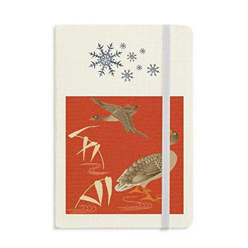 Carnet de notes épais rouge écriture motifs japonais et flocons de neige relié A5