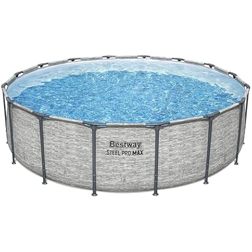 Bestway Steel Pro MAX Above Ground Swimming Pool Set (16' x 48") | Round Outdoor Backyard Family Pool Features Realistic Stone Pool Liner | Includes 1500gal Filter Pump, 48" Ladder and 16' Pool Cover