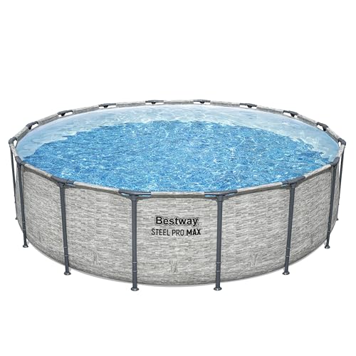 Bestway Steel Pro MAX Above Ground Swimming Pool Set (16 x 48) | Round Outdoor Backyard Family Pool Features Realistic Stone Pool Liner | Includes 1500gal Filter Pump 48 Ladder and 16 Pool Cover