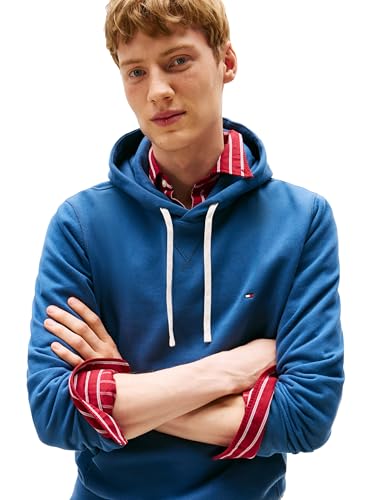 Tommy Hilfiger Herren Mittelschweres Kapuzen-Sweatshirt aus Solidem Fleece, Auch Erhältlich in Big & Tall Kapuzenpullover, Ägäis, Medium – Ansicht 2