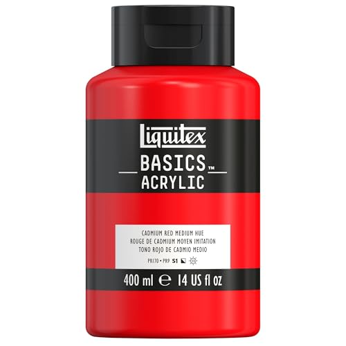Liquitex 8870319 Basics - peinture acrylique, peinture artistique monopigmentée, résistante à la lumière, qualité archive, finition satinée, pot de 400 ml - Rouge De Cadmium Moyen Imitation