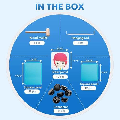 Image of EXVITO Kids Plastic Wardrobe - 12 Door Foldable Almirah for Clothes with Hanging Rod, Collapsible Wardrobe Cartoon Print Cupboard for Baby & Kids Room - KTN2