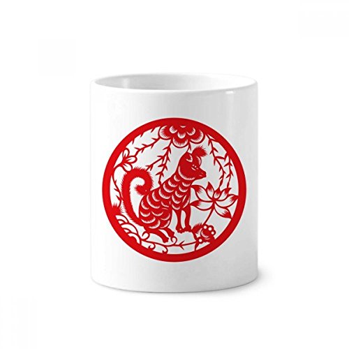 Cadeau zodiaque chinois chien coupe en céramique blanche porte-stylo déco de bureau