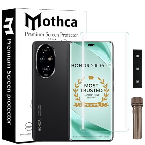 Image of Mothca Curved UV Tempered Glass Screen Protector for Honor 200 Pro | Transparent | Pack of 1 | Full Screen Coverage with UV Installation Kit
