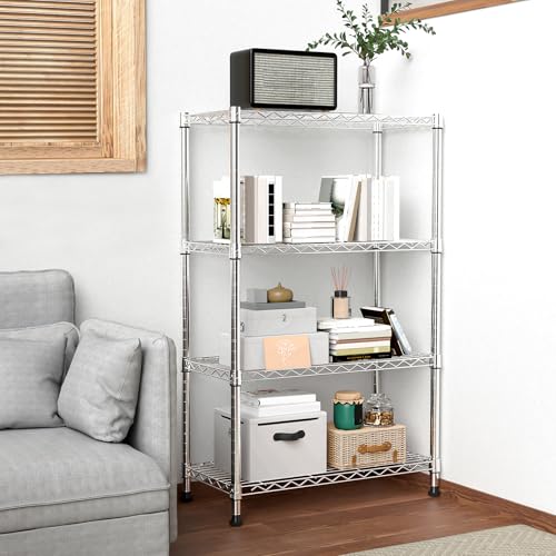 Image of M MZG 1000 lbs Storage Shelving Steel Heavy Duty 4-Tier Utility Shelving Unit Steel Organizer Wire Rack for Home,Kitchen,Office,Chrome (13.7 inch D x 29.5 inch W x 47.2 inch H)