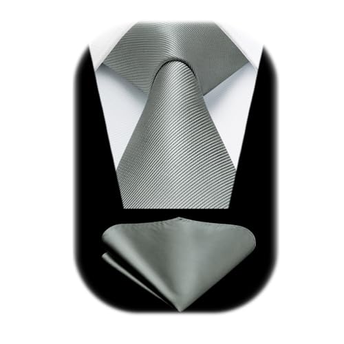 Enlision Krawatte Grau Herren Hochzeit Krawatten und Einstecktuch Set Elegant Einfarbig Seidenkrawatte mit Taschentuch Business Party