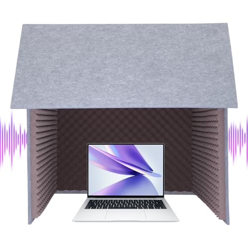 Desktop Soundproof Cover, Isolation Booth, Vocal Sound Absorbing Shield Square for Recording Studios, Control Rooms, Offices, Home Studios 31.4 * 31.4 * 31.4in (Purple+Gray) miniatura 1
