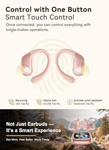 Image of jaddsa Bluetooth 5.4 Wireless Earphones with Touchscreen Control, ENC Call Noise Cancellation, Rich Bass Audio, 5 Sound Modes for Gym, Running & Travel - Pastel Pink