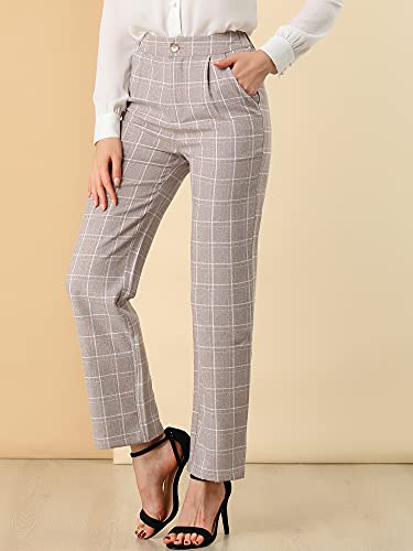 Allegra K Women's Plaid Pants Elastic Waist Casual Work Office Long Trousers4