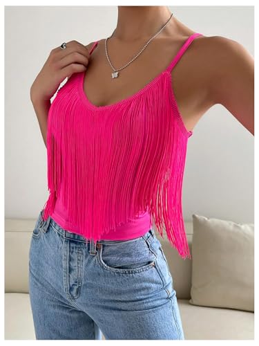 Women's Sleeveless Fringe Camisole Tops V Neck Spaghetti Strap Summer Cami Shirts3