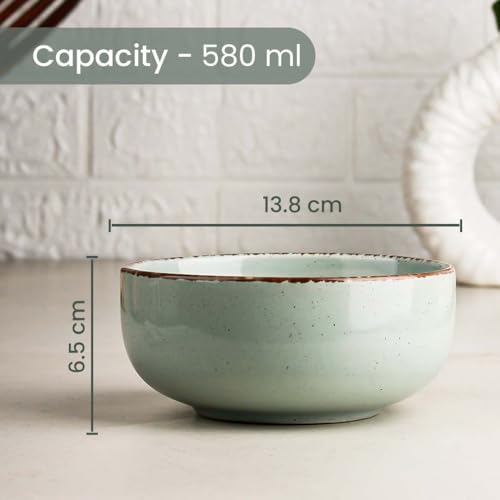 Image of The Earth Store Glossy Mint Marble 580ml Each Ceramic Bowls Set of 4 for Serving Snacks, Pasta, Noodle, Maggi, Cereal Microwave Safe Bowl Set | Perfect for Gifting, Daily Use