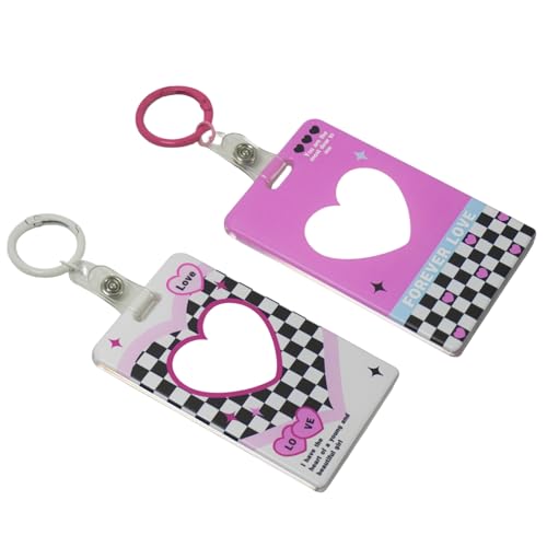 loveaiai Pacote com 2 porta-cartões fotográficos 54 x 85 mm bonito coração quadriculado porta-cartão de foto capas para cartões de ônibus bancário